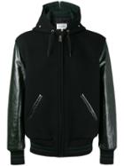 Maison Margiela - Hooded Baseball Jacket - Men - Cotton/calf Leather/wool/virgin Wool - 50, Black, Cotton/calf Leather/wool/virgin Wool