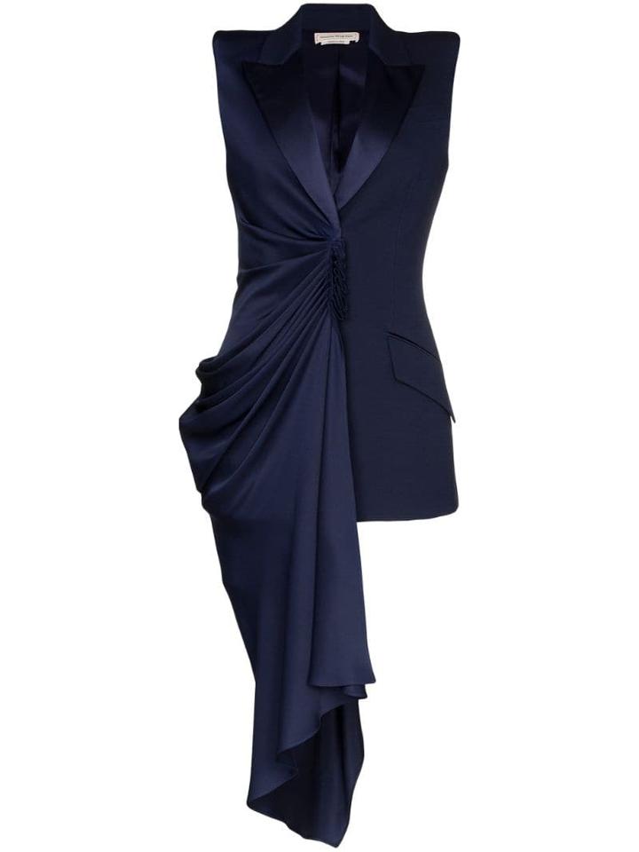 Alexander Mcqueen Asymmetric Draped Sleeveless Blazer - Blue