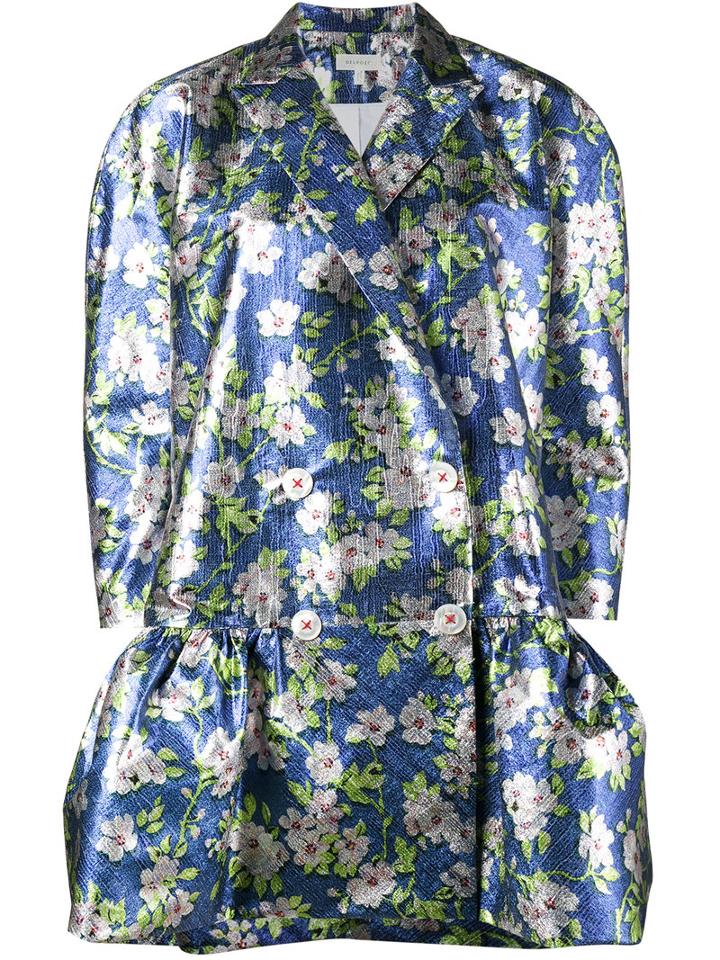 Delpozo - Floral Jacquard Coat - Women - Silk/cotton/polyester - 36, Blue, Silk/cotton/polyester