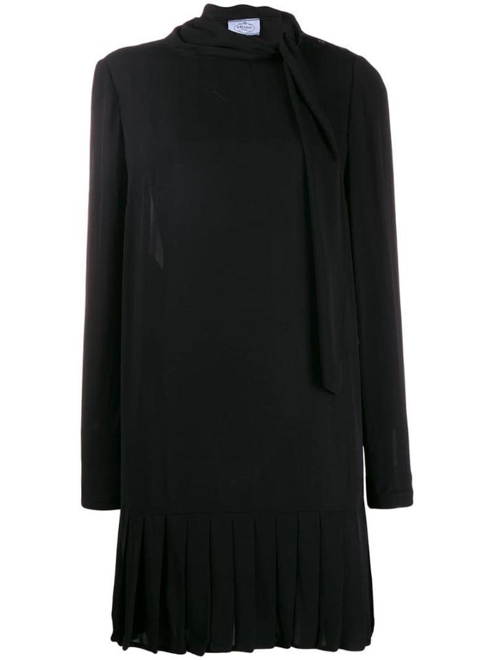 Prada Pre-owned 1990's Pussy Bow Pleated Dress - Black