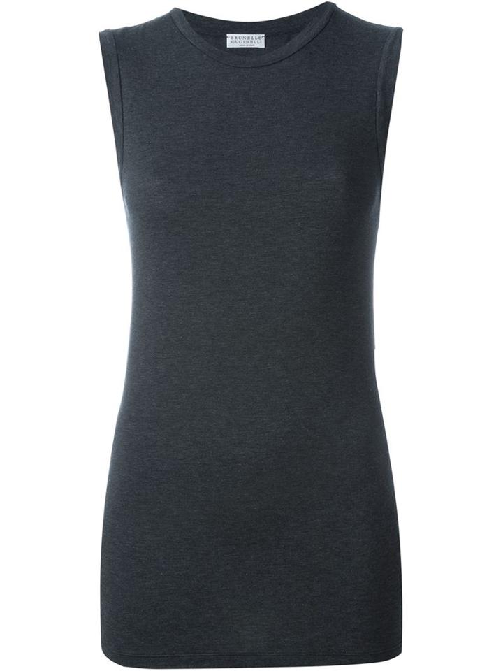 Brunello Cucinelli Round Neck Tank Top, Women's, Size: Xxxl, Grey, Cotton/spandex/elastane