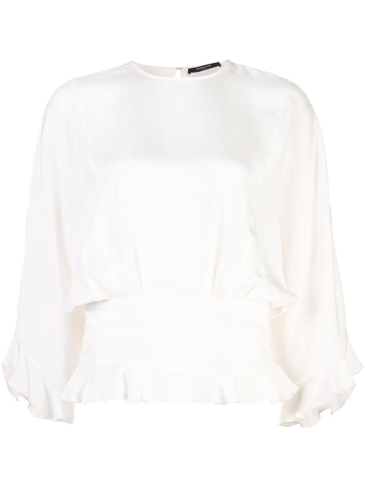 Derek Lam Short Sleeve Crepe Blouse With Ruffle Hem Detail - White