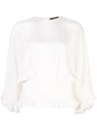 Derek Lam Short Sleeve Crepe Blouse With Ruffle Hem Detail - White