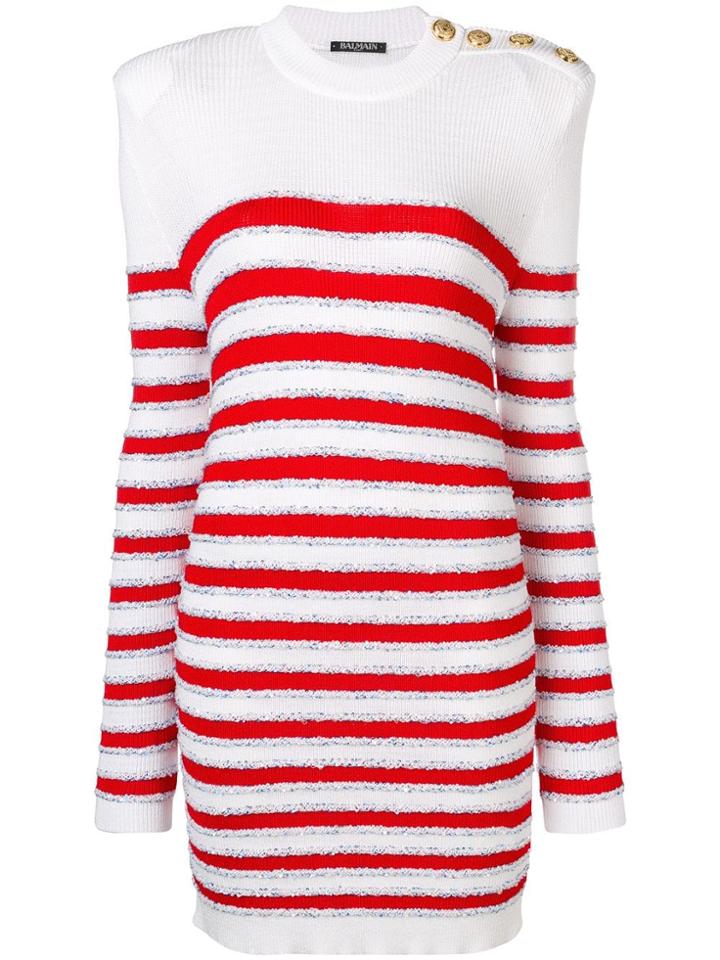 Balmain Striped Sweater Dress - White
