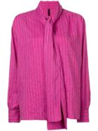 Unravel Project Striped Pussy Bow Blouse - Pink & Purple