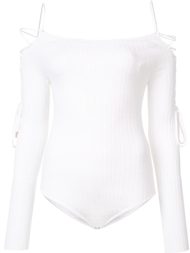 Cushnie Et Ochs Lace-up Detailing Boatneck Bodysuit, Women's, Size: Small, White, Viscose/polyester