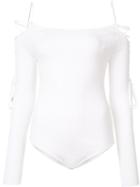 Cushnie Et Ochs Lace-up Detailing Boatneck Bodysuit, Women's, Size: Small, White, Viscose/polyester