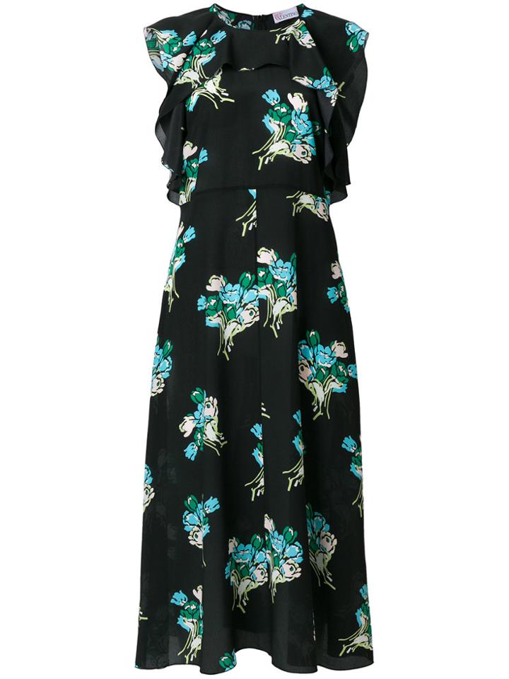 Red Valentino Floral Flared Midi Dress - Black