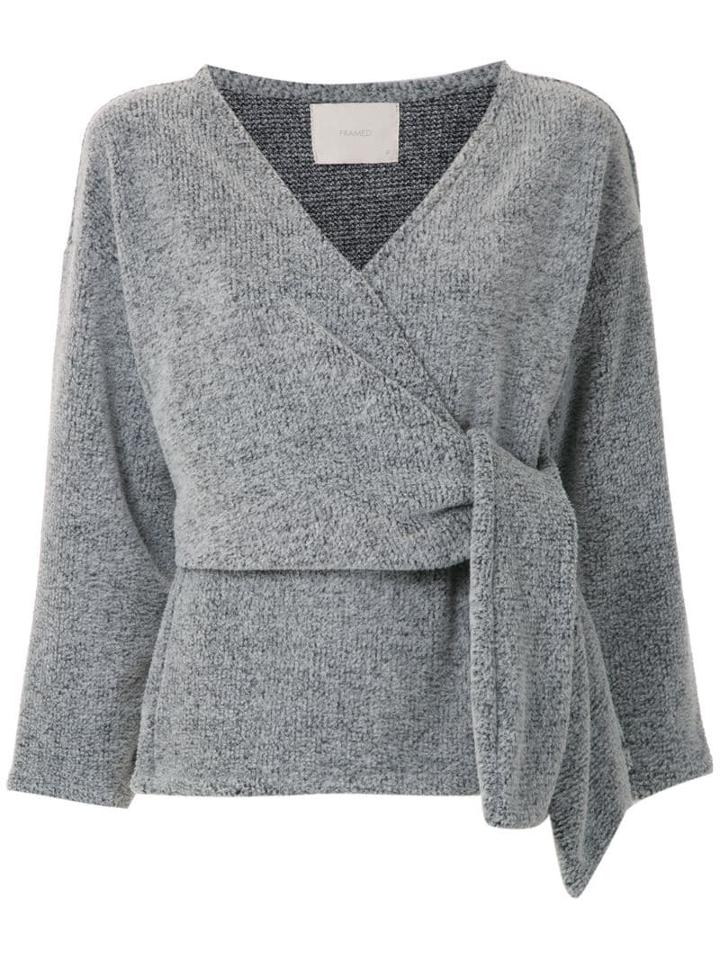 Framed Knitted Wrap Top - Grey