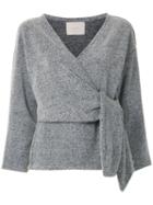 Framed Knitted Wrap Top - Grey