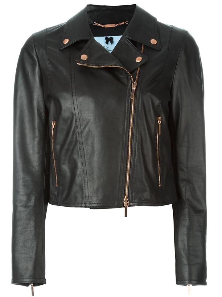 Blumarine Classic Biker Jacket, Women's, Size: 42, Black, Polyester/acetate/lamb Skin