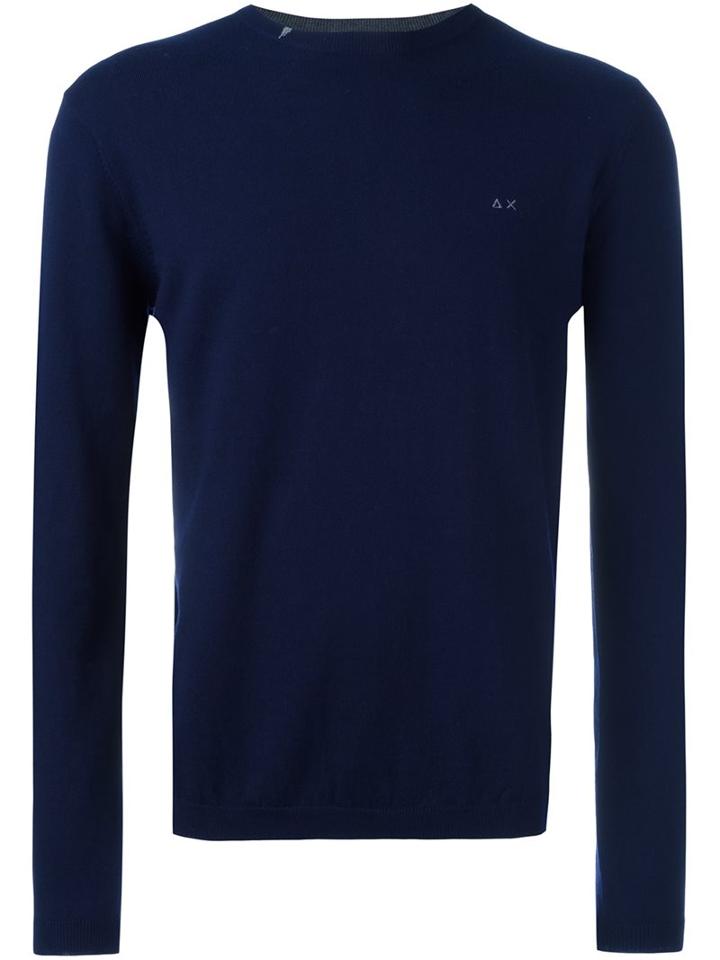 Sun 68 Crew Neck Jumper, Men's, Size: Xl, Blue, Cotton/wool