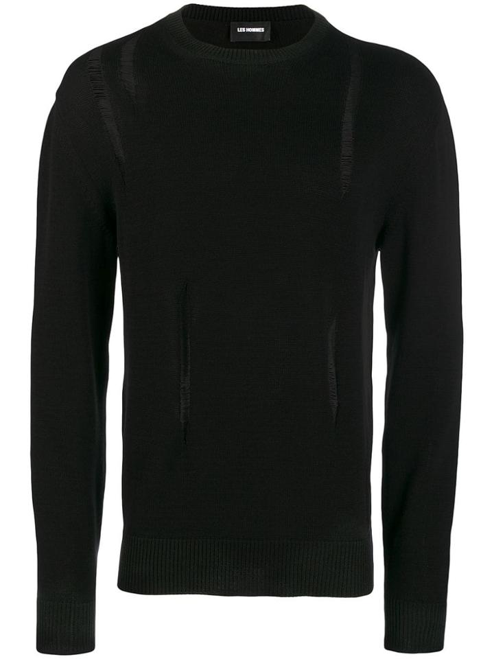 Les Hommes Distressed Crew Neck Jumper - Black