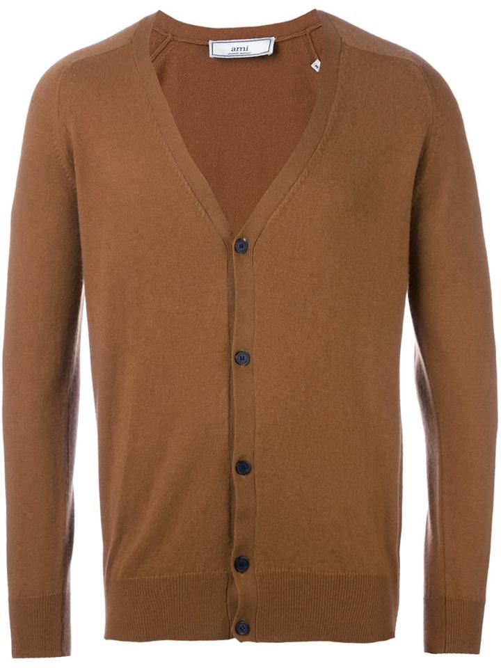 Ami Alexandre Mattiussi V-neck Cardigan, Men's, Size: Small, Brown, Cashmere/merino