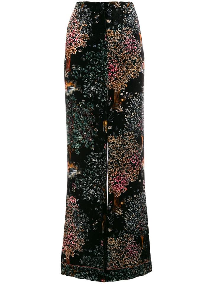 Alberta Ferretti Velvet Floral-print Trousers - Black