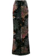 Alberta Ferretti Velvet Floral-print Trousers - Black