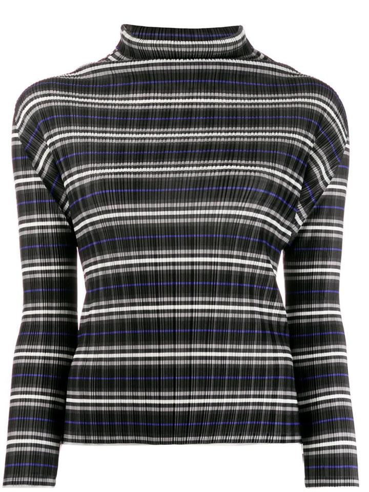 Pleats Please Issey Miyake Micro-pleated Striped Top - Black