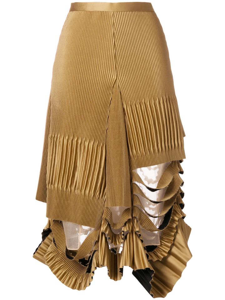 Maison Margiela Slash Effect Pleated Skirt - Brown