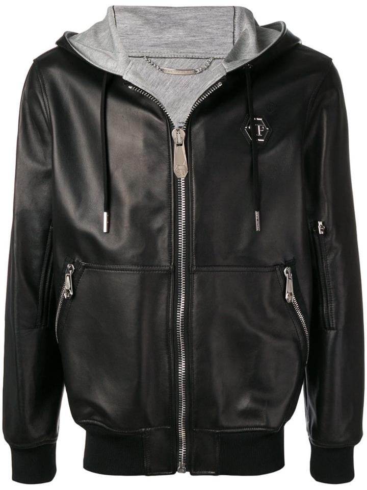Philipp Plein Leather Hooded Jacket - Black