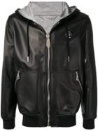 Philipp Plein Leather Hooded Jacket - Black