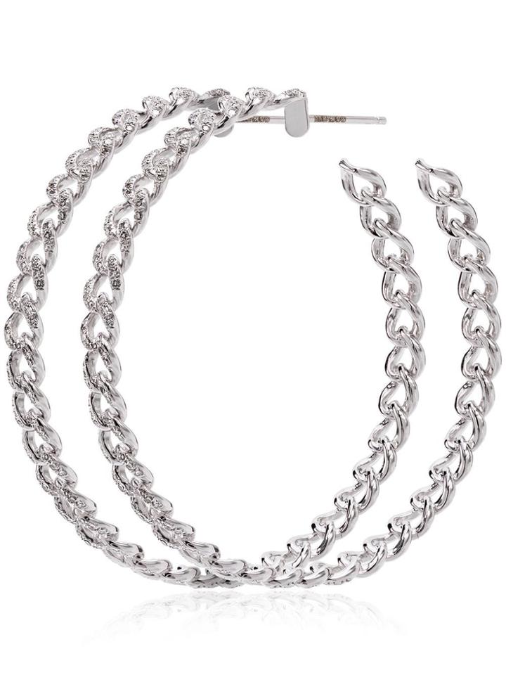 Shay 18k White Gold Diamond Link Hoop Earrings - Metallic
