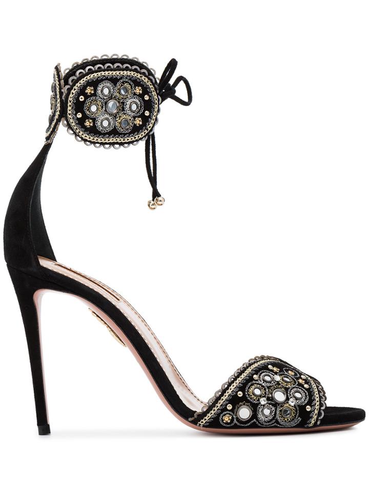 Aquazzura Black Suede Jaipur 75 Sandals