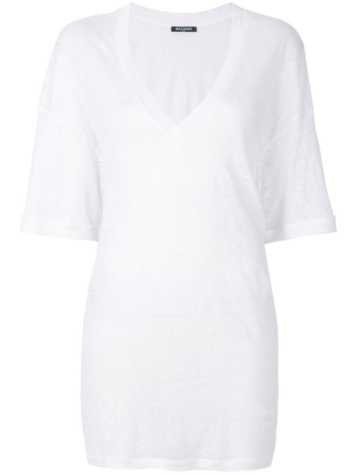 Balmain Long V-neck T-shirt - White