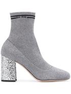 Miu Miu Glitter Heel Lurex Sock Boots - Metallic