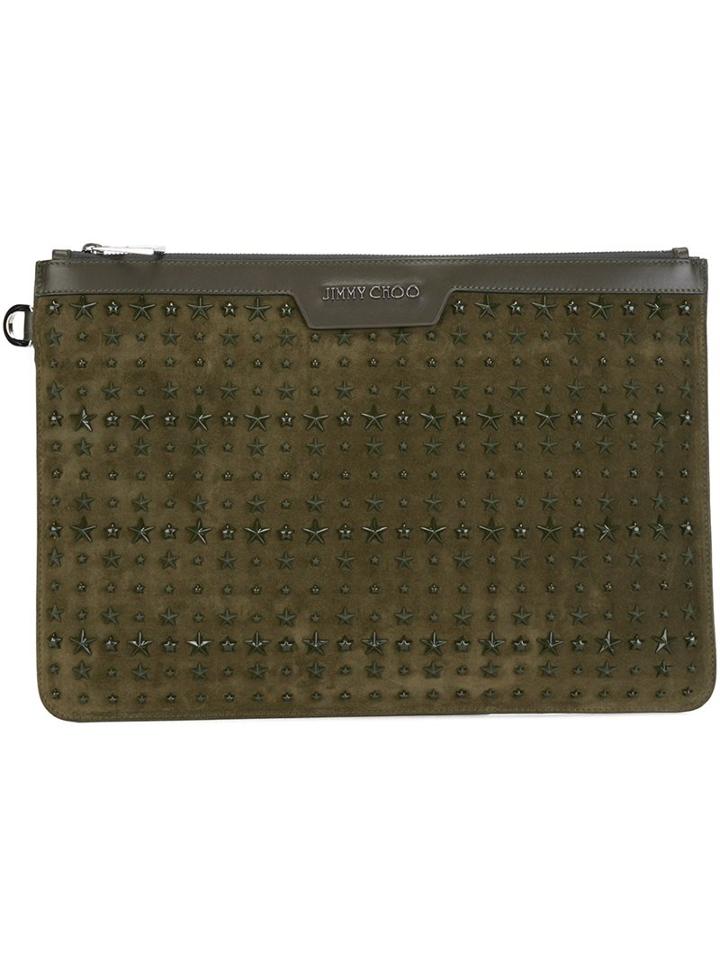 Jimmy Choo 'derek' Clutch, Men's, Green, Calf Leather/calf Suede/metal