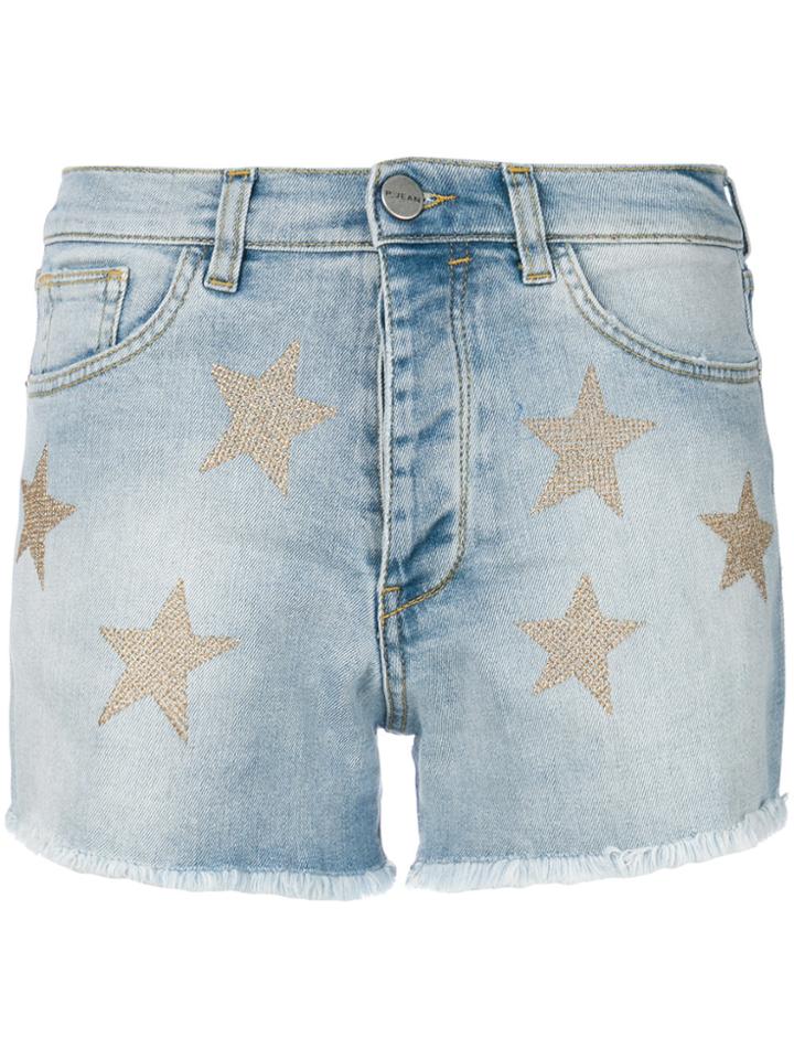Pinko Metallic Star Denim Shorts - Blue