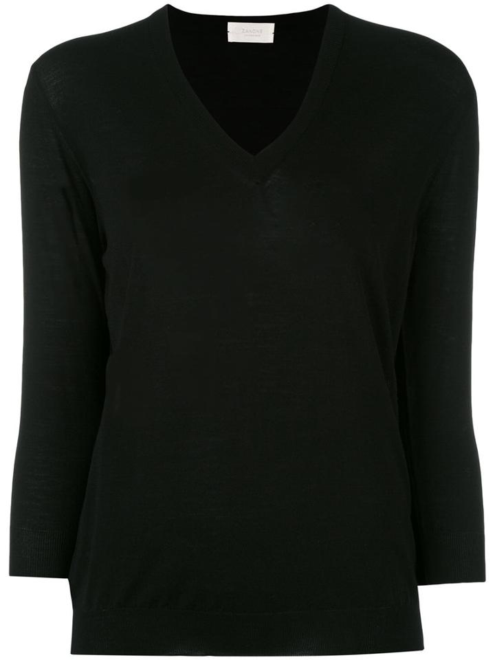Zanone - V-neck Sweater - Women - Virgin Wool - 46, Black, Virgin Wool