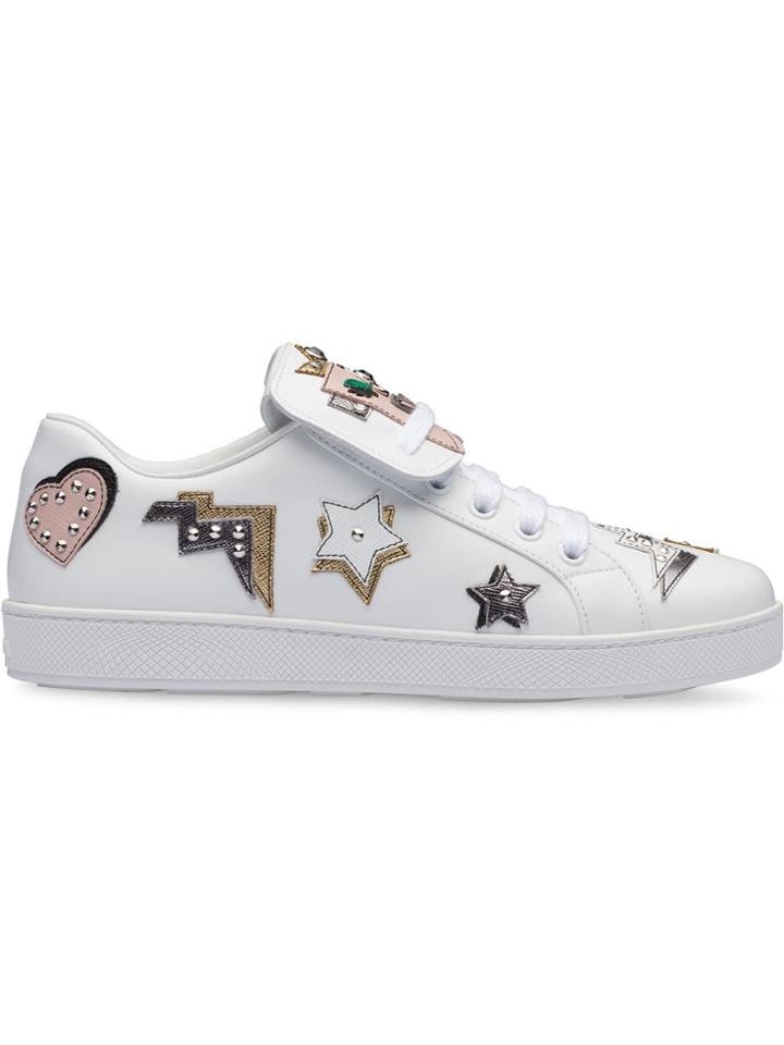 Prada Leather And Saffiano Leather Sneakers - White