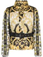 Versace Heritage Print Hooded Puffer Jacket - Black