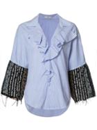 Tome 'thin Stripe Tweed Ruffle' Shirt, Women's, Size: Medium, Blue, Cotton