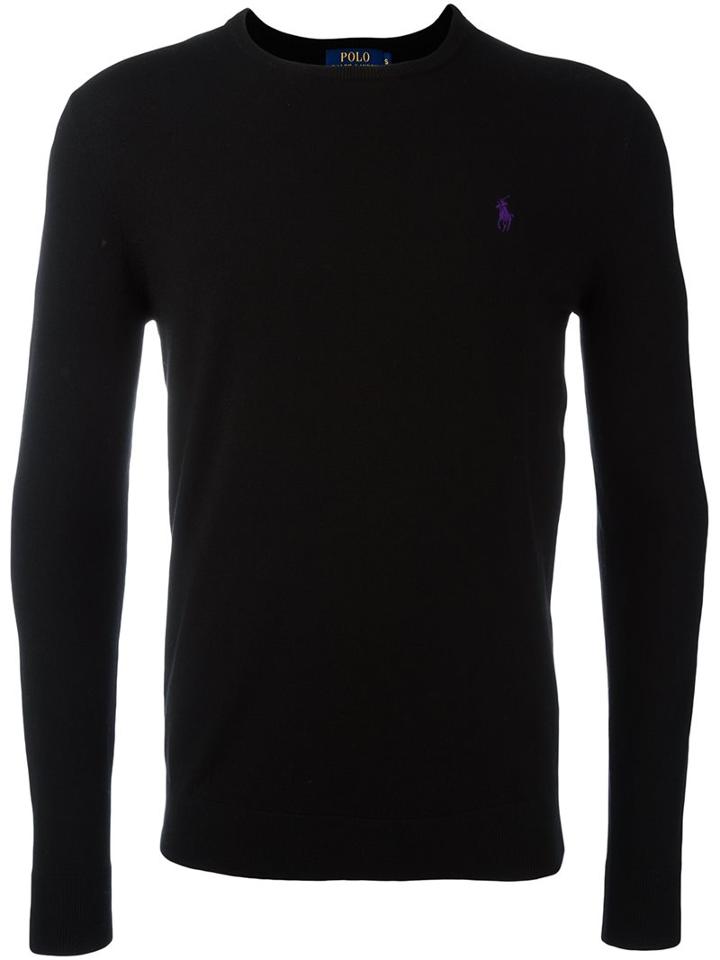 Polo Ralph Lauren Crew Neck Jumper, Men's, Size: Large, Black, Polyester/wool