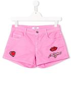 Msgm Kids Embroidered Denim Shorts - Pink