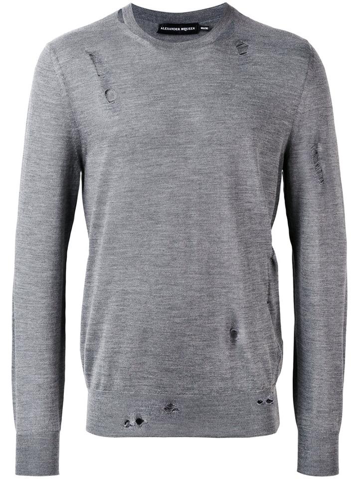 Alexander Mcqueen - Distressed Crew Neck Sweater - Men - Wool/silk - L, Grey, Wool/silk
