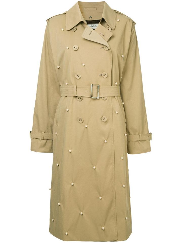 Tu Es Mon Trésor Dot Pearl Trench Coat - Brown