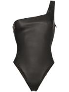 Sprwmn One-shoulder Stretch Leather Bodysuit - Black