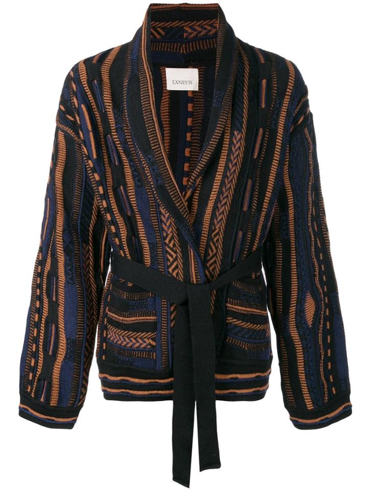Laneus Belted Open Cardigan - Black