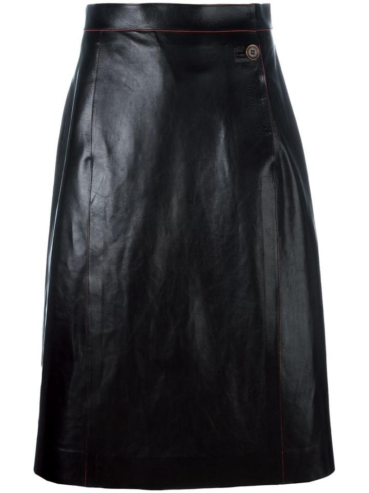 Maison Margiela A-line Midi Skirt, Women's, Size: 42, Black, Calf Leather