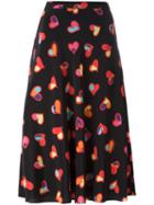 Boutique Moschino Hearts Print A-line Skirt, Size: 40, Black, Polyester/silk