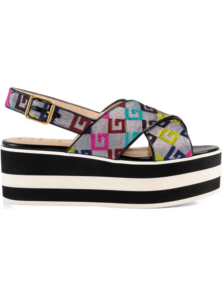 Gucci Velvet G Lurex Crossover Platform Sandal - Multicolour