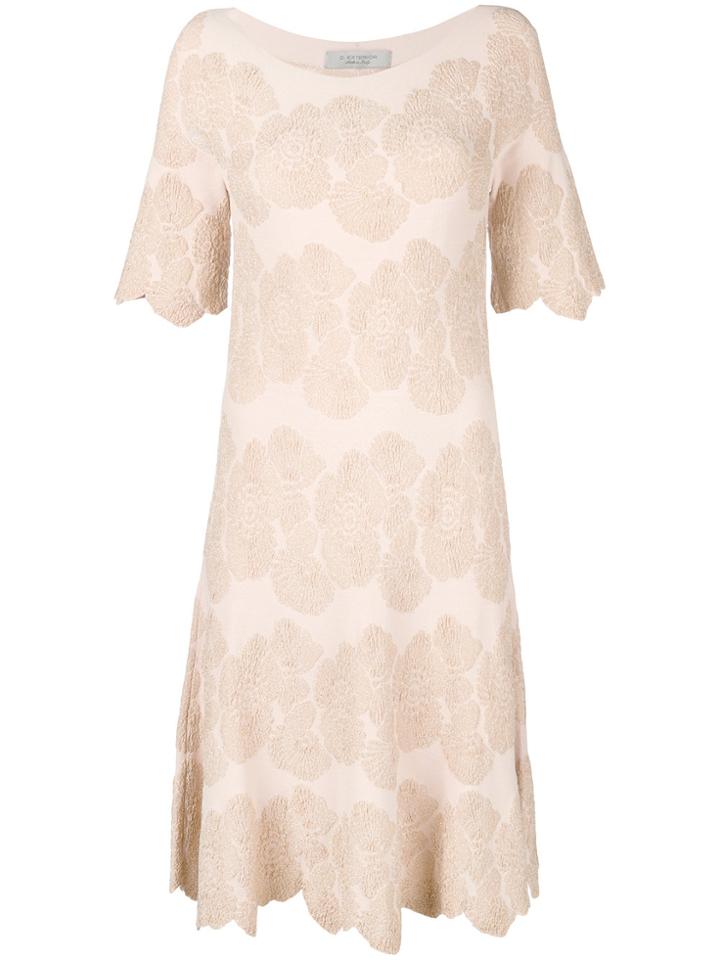 D.exterior Floral Embroidered Midi Dress - Nude & Neutrals