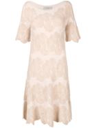 D.exterior Floral Embroidered Midi Dress - Nude & Neutrals