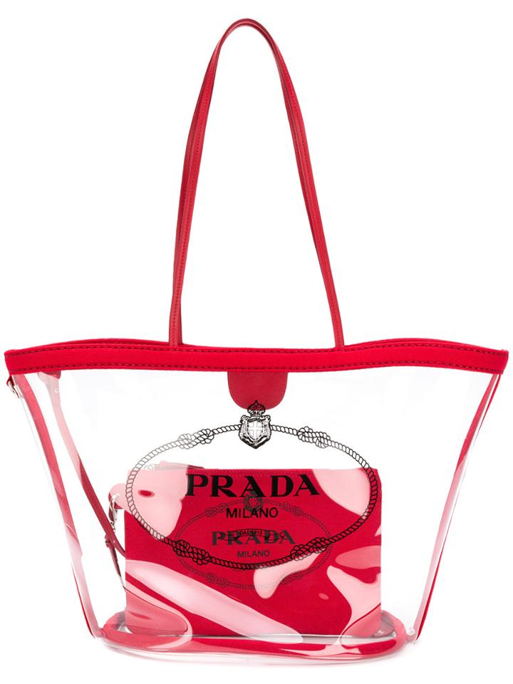 Prada Plex Logo Shopper - Red