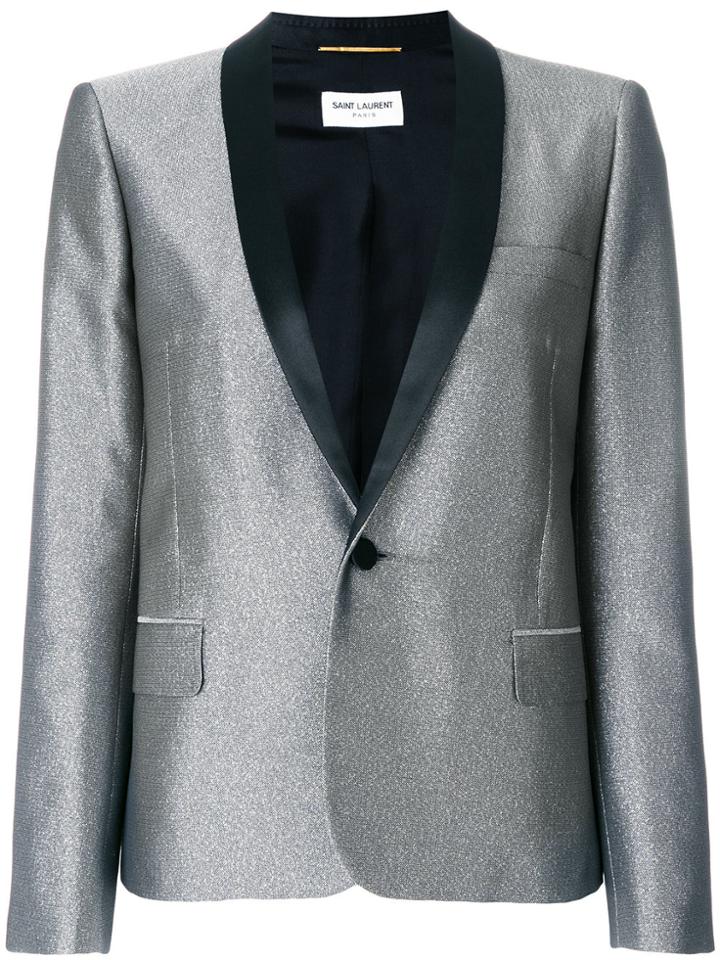 Saint Laurent Metallic Fitted Blazer - Grey