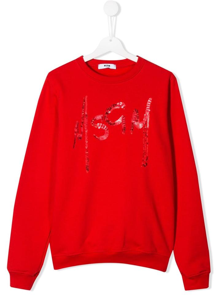 Msgm Kids Teen Sequinned Logo Sweatshirt - Red