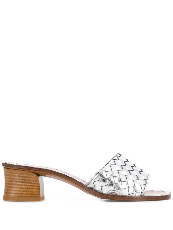 Bottega Veneta Woven Effect Mules - Silver