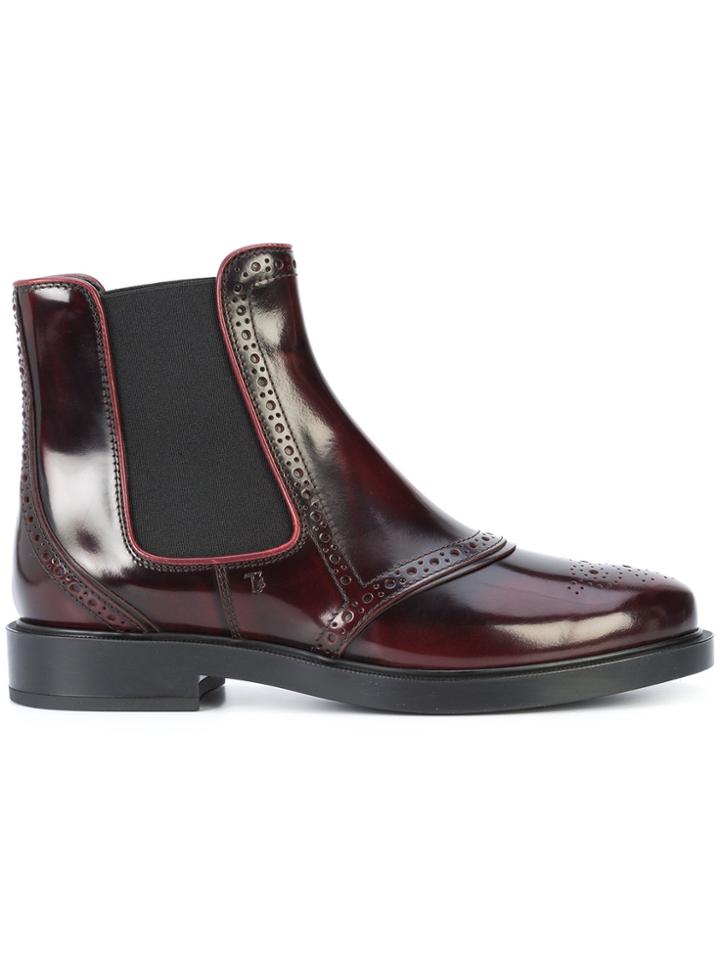 Tod's Brogue-detailed Chelsea Boots - Red
